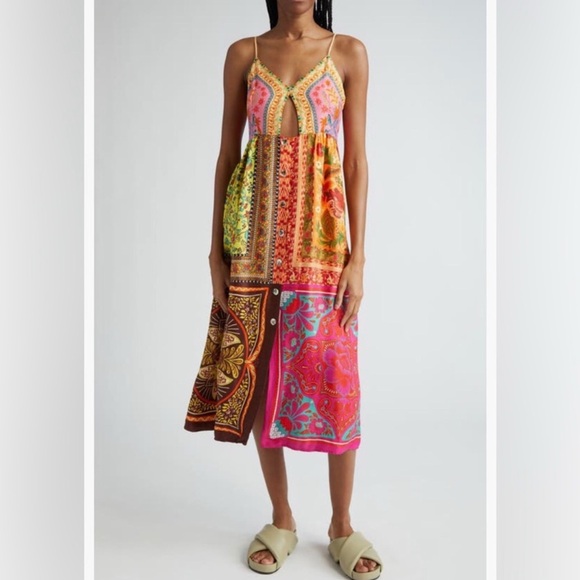 NWT‎ Farm Rio Mixed Scarves Multicolor Midi Dress  Sz Large $220 - Picture 1 of 11